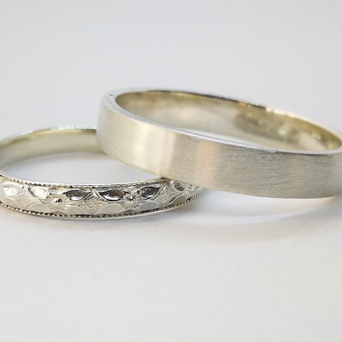 His and Hers Matching Wedding Rings Silver and Gold Wedding Etsy
