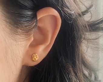 Gold Studs EARRINGS with an organic asymmetrical texture