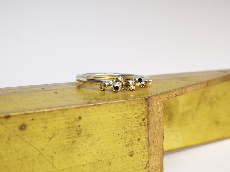 White topaz wedding ring Engagement ring with Topaz gemstone Silver engagement ring with a unique design Granulation and melted texture
