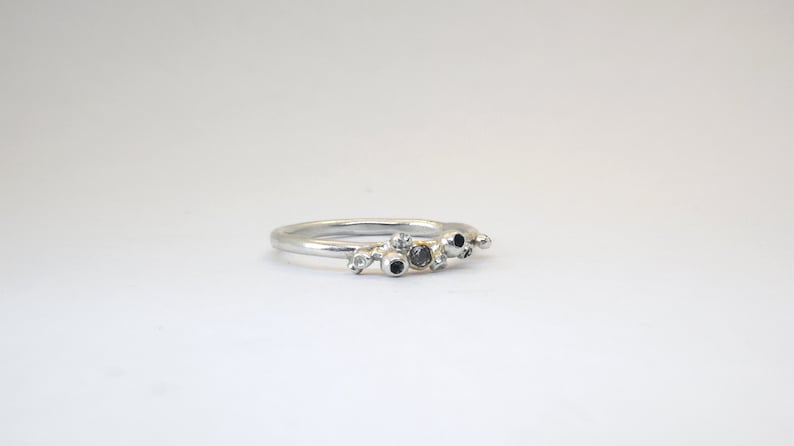 White topaz wedding ring Engagement ring with Topaz gemstone Silver engagement ring with a unique design Granulation and melted texture