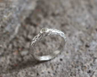 Textured Sterling Silver Ring with Sapphire, Men's Ring (Size 60 FR)