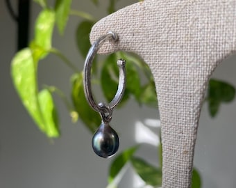 Tahitian Pearl Drop Earring – Sterling Silver Hoop, Handmade in Paris