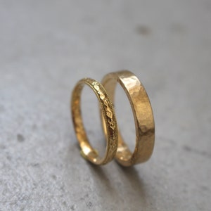 Gold Wedding rings, Couple Rustic rings