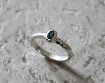Green tourmaline silver ring, Mens proposal ring
