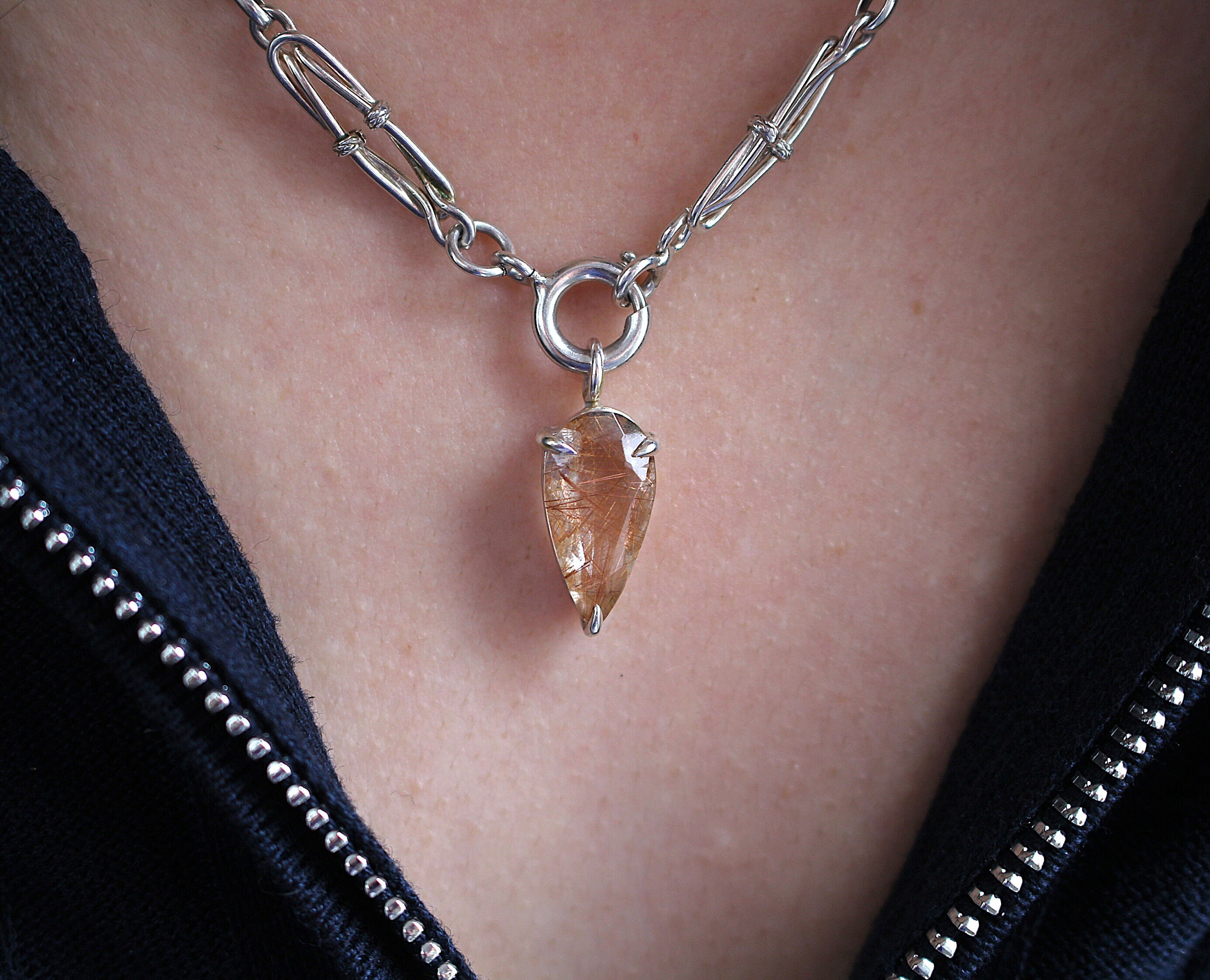 Rutiled quartz pendant with silver chain