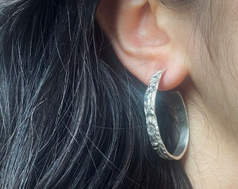Large Textured silver earrings