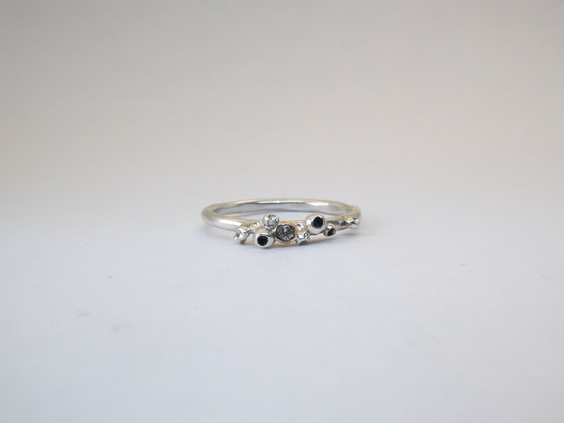 White topaz wedding ring Engagement ring with Topaz gemstone Silver engagement ring with a unique design Granulation and melted texture