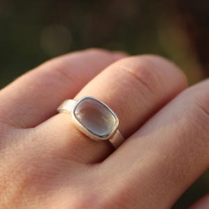 Blue AQUAMARINE SILVER RING, Signet ring with a blue aquamarine, size 53FR