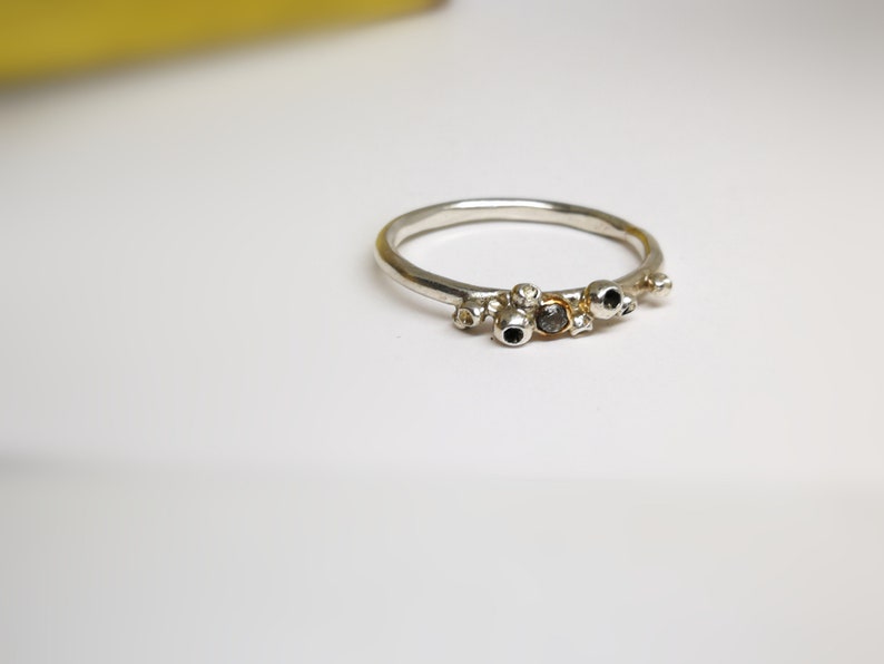 White topaz wedding ring Engagement ring with Topaz gemstone Silver engagement ring with a unique design Granulation and melted texture