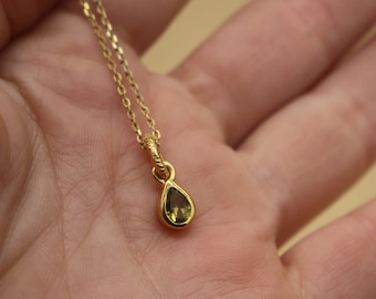 Green tourmaline gold necklace, Gold-plated pendant necklace, Best Christmas gift