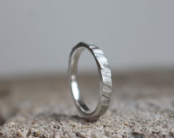 18K Gold Textured Wedding Ring, Unisex Band