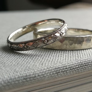 Wedding rings set made in sterling silver, Flower wedding ring for women