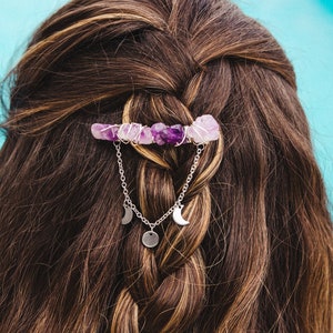 Amethyst moon phases hair barrette