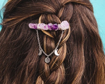 Amethyst moon phases hair barrette