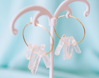 Clear Crystal quartz hoop earrings