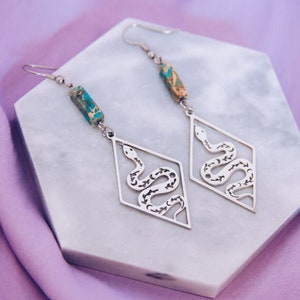 Snake geometric 100% Stainless steel earrings with Imperial Jasper beads ~ "Inject the Venom" earrings