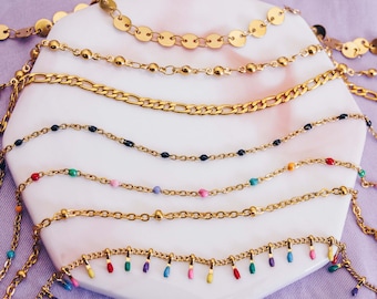 Minimale chokers van roestvrij staal, sierlijke waterdichte kettingen, kralenketting, kleurrijke kettingen