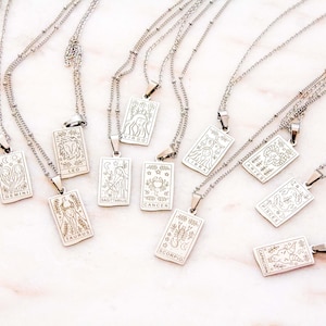 Zodiac signs card necklace, stainless steel celestial necklaces