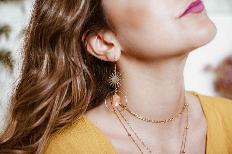 Sun dreamy celestial earrings with orange aura quartz ~ a sunny spring earrings