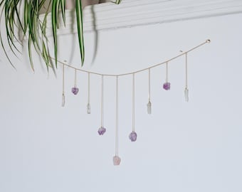 Crystal rose quartz and amethyst Garland • Boho Home Decor Wall Hanging, Window Decor crystal healing