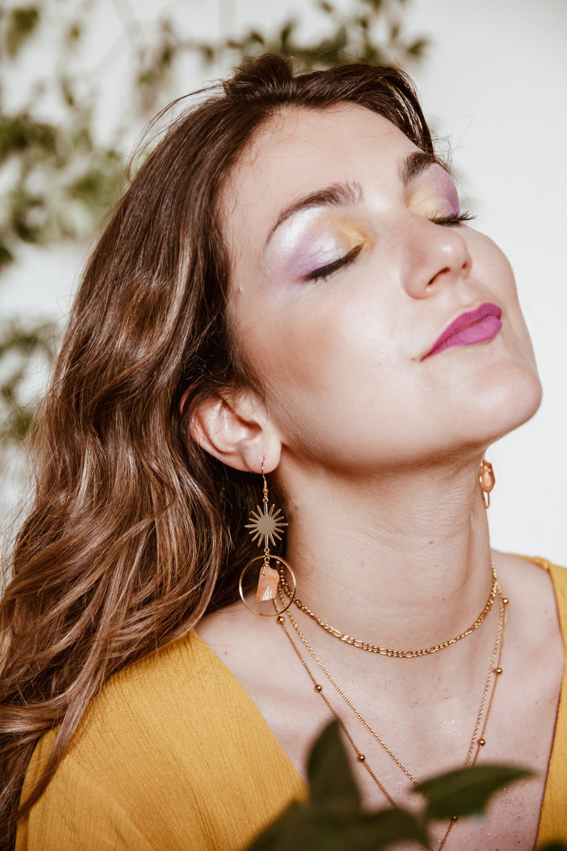 Sun dreamy celestial earrings with orange aura quartz ~ a sunny spring earrings