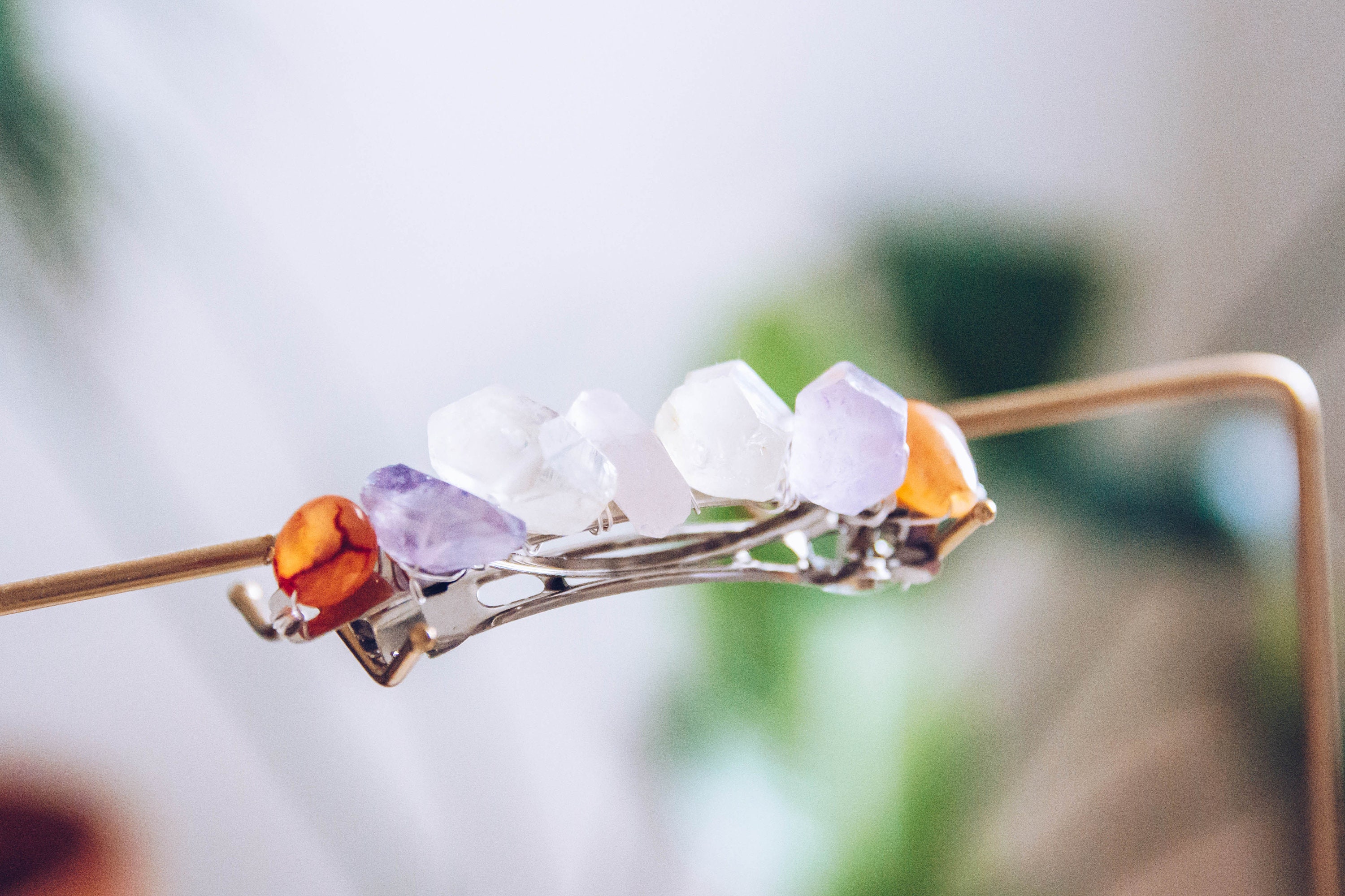 PEWTER Quartz Crystal Boho Hair Barette Clip Ethereal Moss Agate Crystal Hair Comb, Bridesmaid Gift, Boho  main image 2