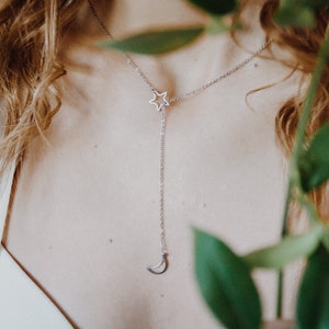 Moon and star dainty minimal stainless steel necklace ~minimal cosmo necklace