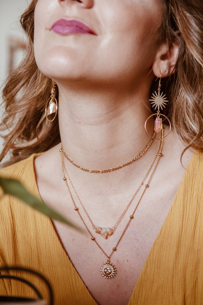 Sun dreamy celestial earrings with orange aura quartz ~ a sunny spring earrings