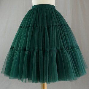 Classic High Waist Paneled Tulle Skirt,Women's A-Line Stretch Skirt,Vintage  Dark Green Skirt,Three Layer Tulle Skirt,Custom Tulle Skirt