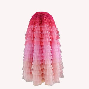 Tiered Ruffled  Pink gradient Pleated Tulle Skirt,elastic high waist skirts,Ruffled Fairy skirt,Custom tulle skirt,Women  Swing Skirt