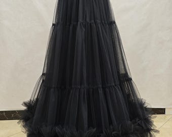 Black Layered Tulle Skirt: Romantic Ruffled Evening Waltz Skirt