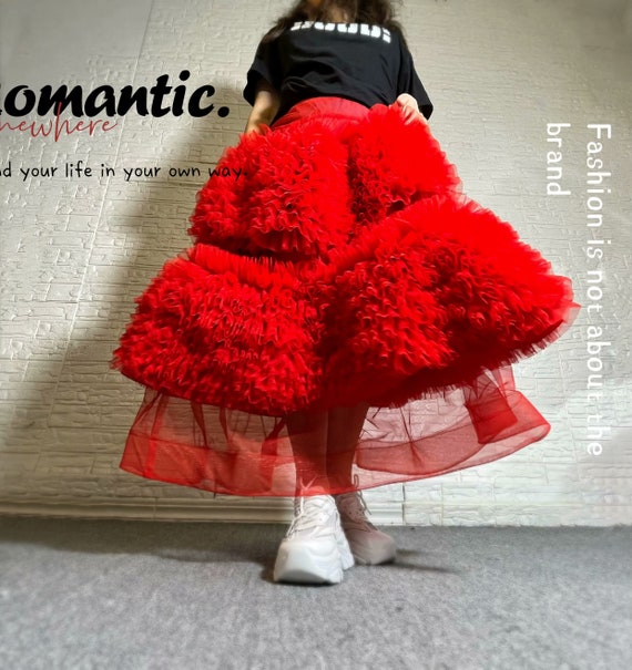 Sheer Tulle Skirt/sheer One Layer Red Maxi Skirt See Through Women