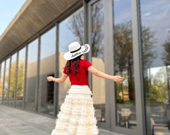 White Lace Long Tulle Skirt: Retro Wedding Party Skirt