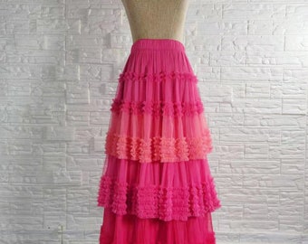 Princess on the Run Kleid, romantisches Lagen-Tüll-Maxikleid, handgemachter Stretch-Rock mit hoher Taille, individueller Tüllrock