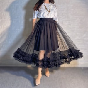 Tulle Women Skirt,Tulle Prom Skirt,Ruffled Tutu Skirt,Black Maxi Skirt,Party Tutu Skirt,Black Skirt,completely skirt,Bridesmaid Tulle Skirt