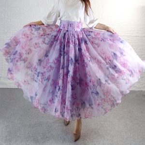 Traum lila Chiffon Rock Blumen,Frühling und Sommer romantischer Chiffon Rock,Super flauschiger Rock,Tüllrock individuell,Geschenk für Sie