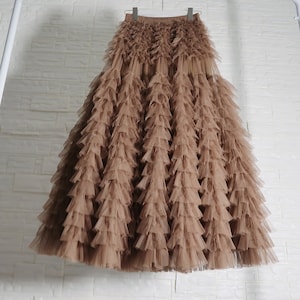 Romantic layered tulle long skirt,Plus size tulle mesh skirt,Handmade prom skirt,Ruffled Fairy tulle skirt,Wedding skirt,Custom tulle skirt