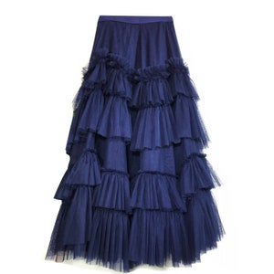 Ruffled Fairy tulle skirt,Full flowy long skirt,Women A-line Elastic High waist skirt,Pleated splicing Tulle midi skirt,Custom tulle skirt