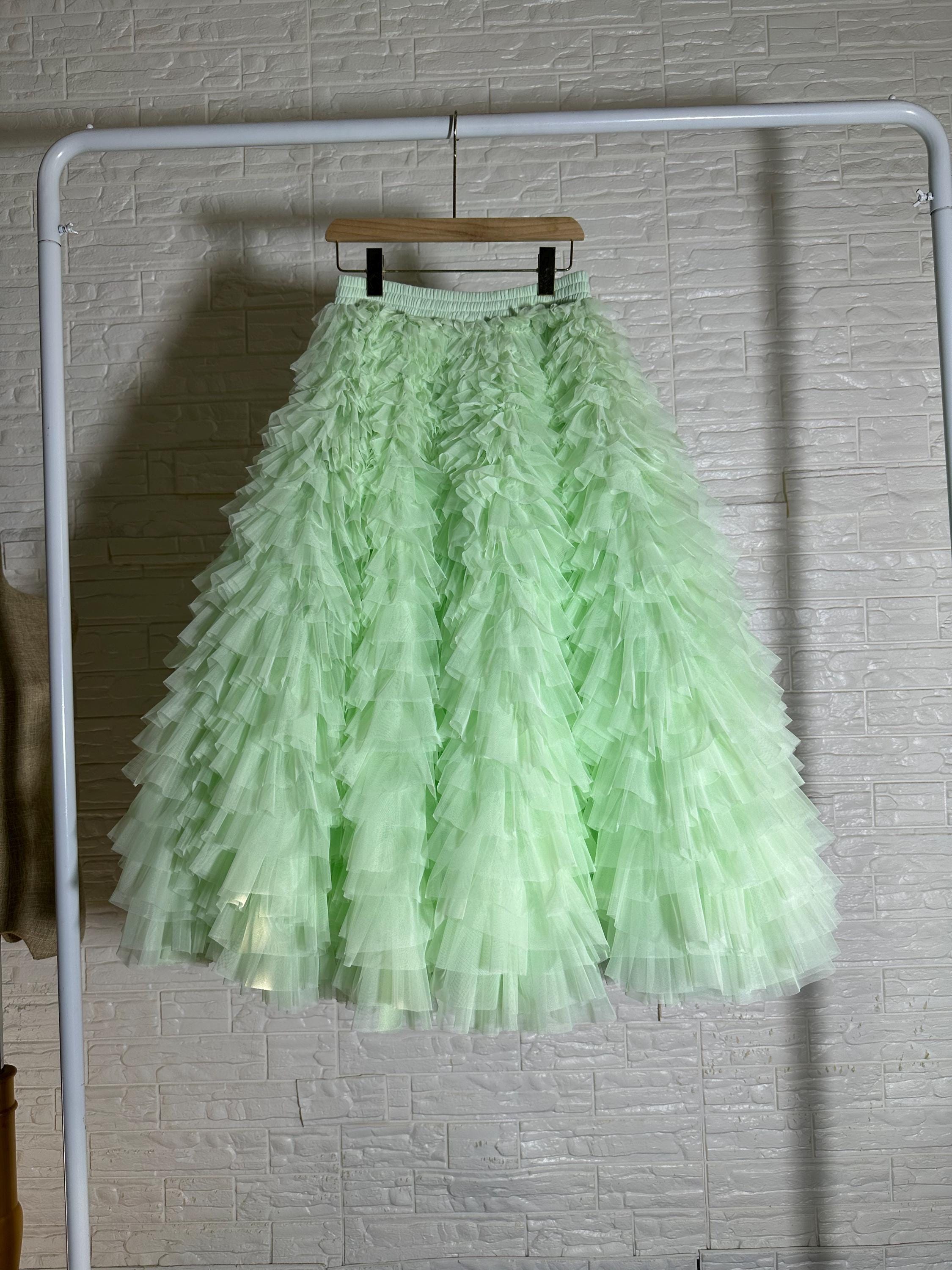 Green Ruffled Tulle Skirt: Custom Layered Princess Party
