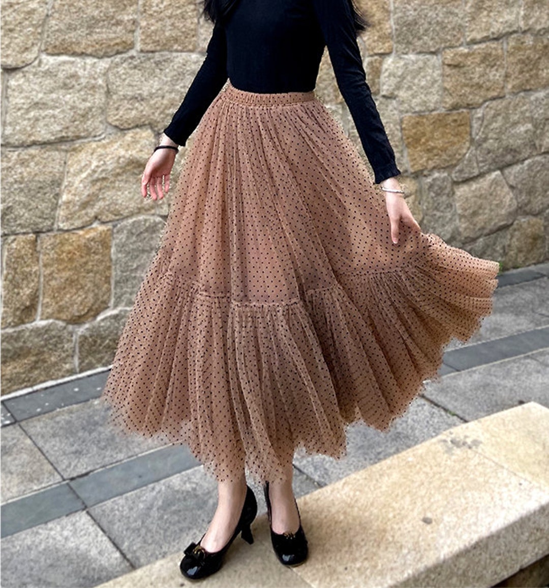 MeowMeow Bug - Vintage Polka Dot Corduroy Layered A-Line Skirt main image 0