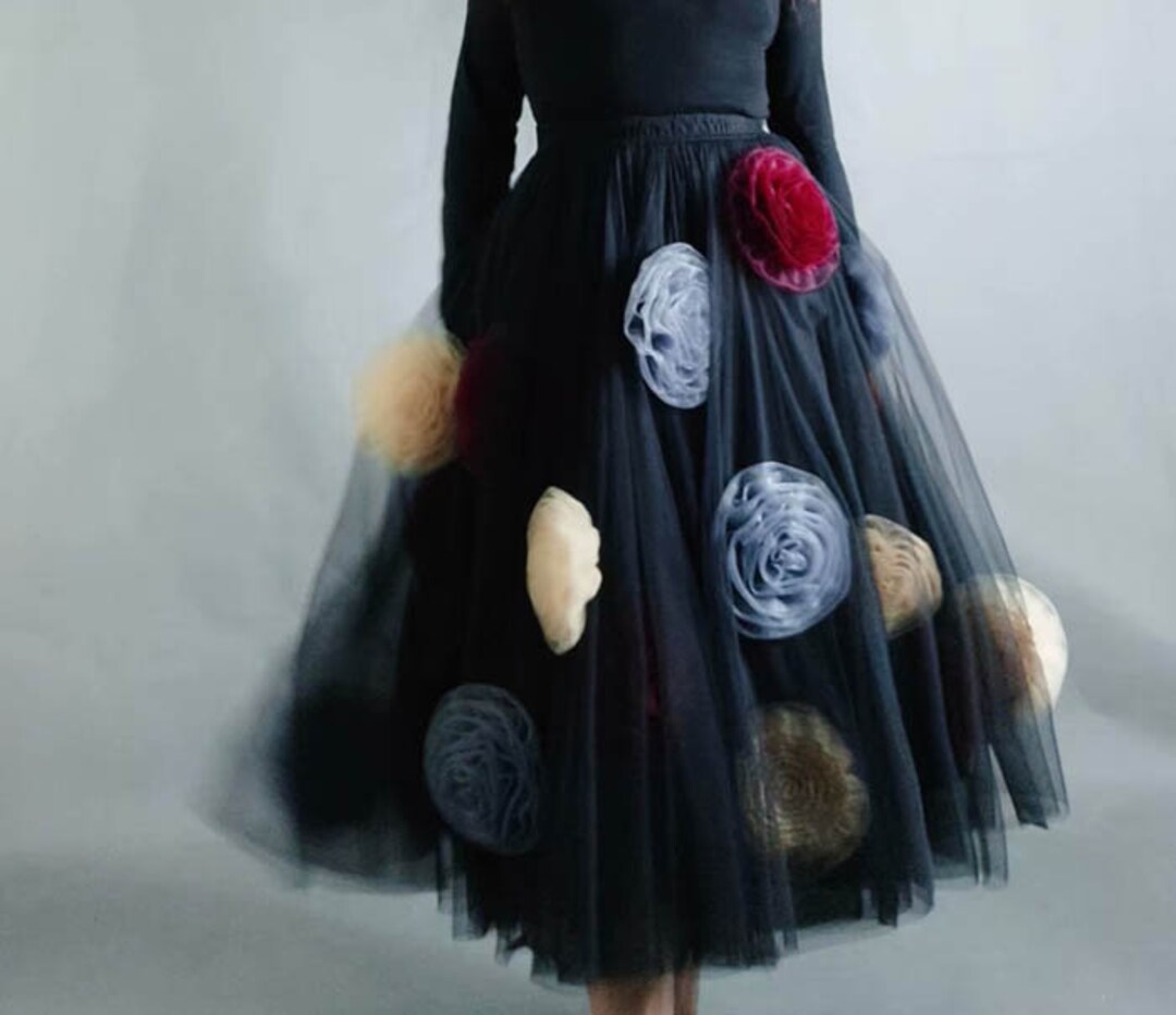 Handmade Floral Tulle Skirt,flowing Long Skirt,women's A-line Stretch ...