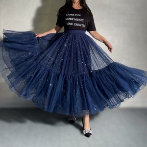 Blue sequined skirt,Women's A-Line Stretch High Waist Skirt, Retro Versatile Black Dress, Party Skirt,Holiday skirt women,Custom Tulle Skirt