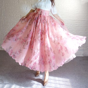 Dream Pink floral chiffon skirt,Spring and summer romantic Organza skirt,Super fluffy skirt,Custom  skirt,Evening tulle skirt,Gift for her