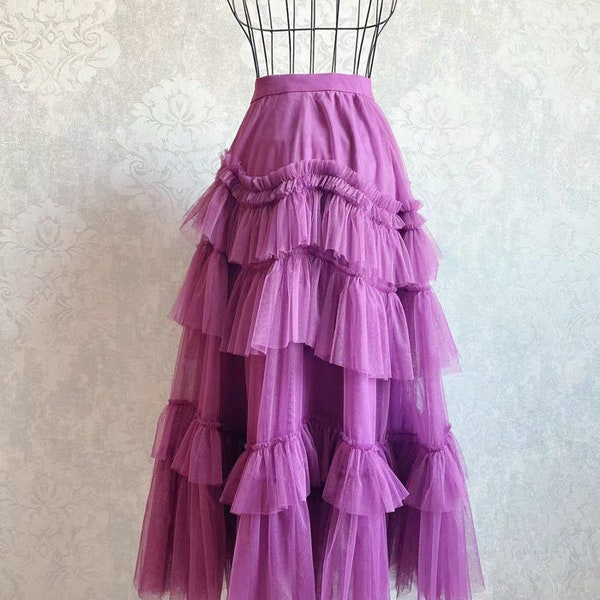 Ruffled Tulle Skirt: Women's Flowy A-Line Midi Skirt