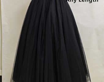 Black Maxi Tulle Skirt for Women, Voluminous A‑Line Long Tutu Skirt,Formal Evening Skirt,Bridesmaid Photo Shoot Party Skirt,Customized skirt