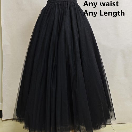 Black Maxi Tulle Skirt for Women, Voluminous A‑Line Long Tutu Skirt,Formal Evening Skirt,Bridesmaid Photo Shoot Party Skirt,Customized skirt