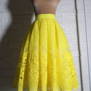 Hollow-out embroidered skirt in full swing,Yellow lace skirt,Stretch High Waist Skirt,Triple Layer Tulle Skirt,Custom Tulle Skirt