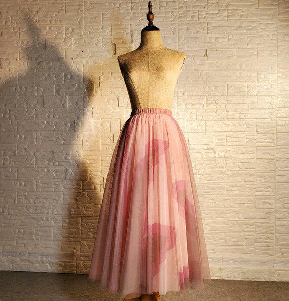 Dream Pink Floral Chiffon Skirt spring and Summer Romantic Chiffon