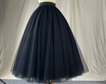 Classic full Tulle Skirt,A-Line layered tulle skirt,Vintage Versatile Black Skirt,Eight Layered Tulle Skirt,Wedding skirt,Photography skirt