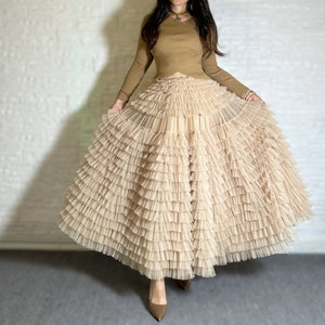 Romantic layered tulle long skirt,Plus size tulle mesh skirt,Handmade prom skirt,Ruffled Fairy tulle skirt,Wedding skirt,Custom tulle skirt